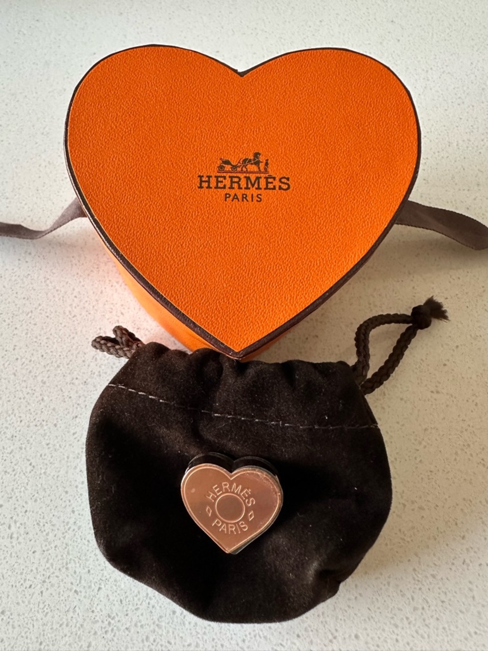 NEW Hermès Mini Coeur Twilly Ring Rose Gold Hardware with Film Authentic